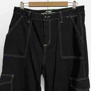 Women’s High Rise Black/Neon Green Cargo Pants